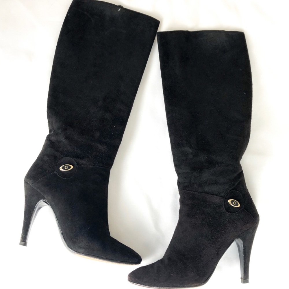 Gucci Vintage Black Suede Heeled Boots Size 6